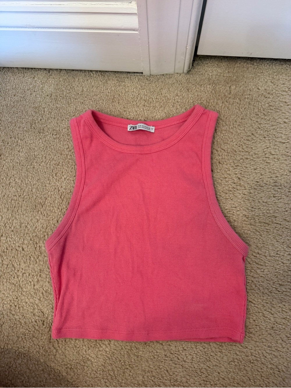 Zara Coral Pink Ribbed Crop Tank
